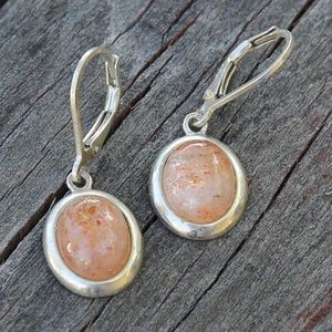Natural Sunstone Earrings Lever Back Dangle